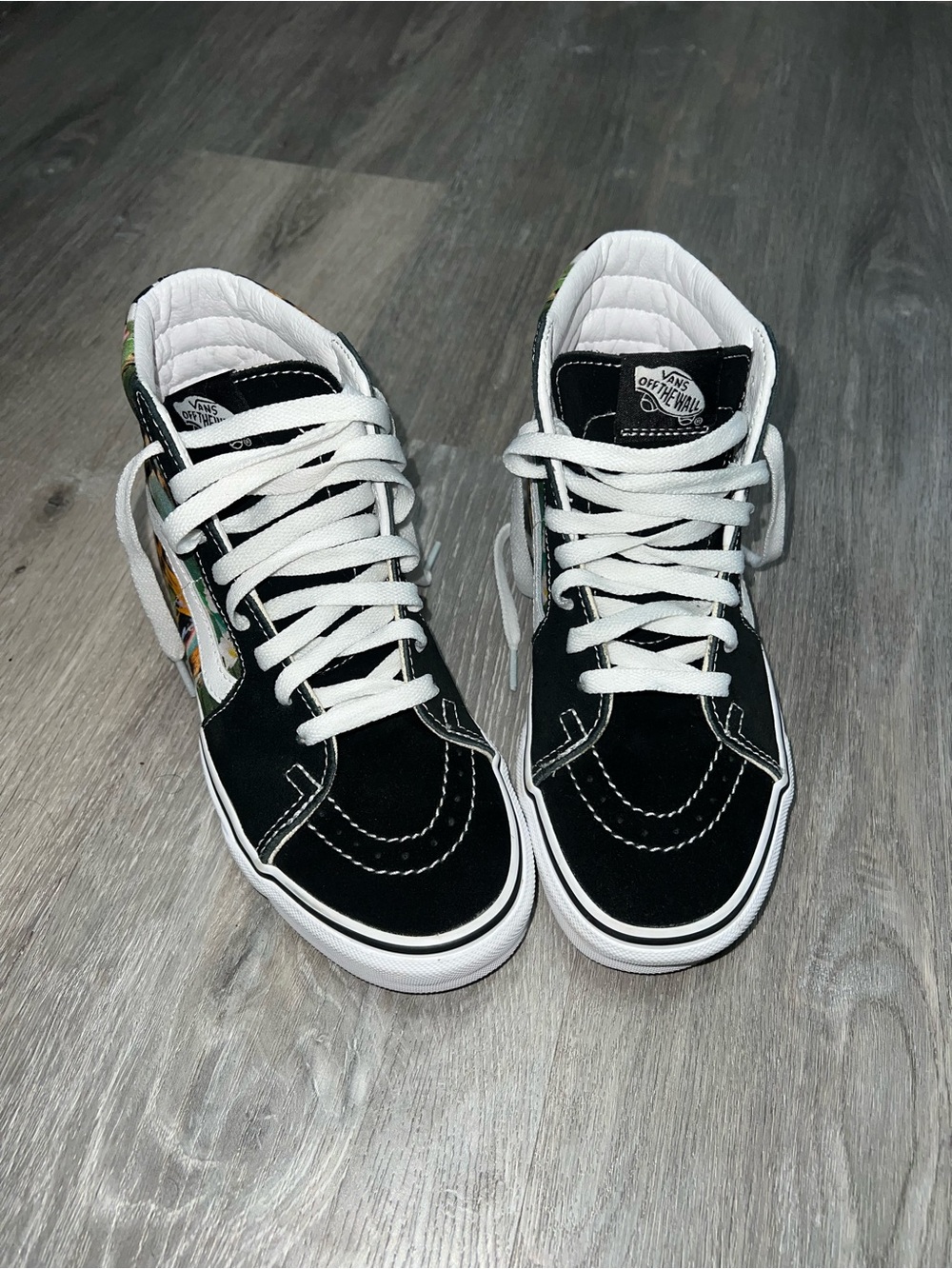Vans Black and White High-Top Sneakers with Floral Side Panels